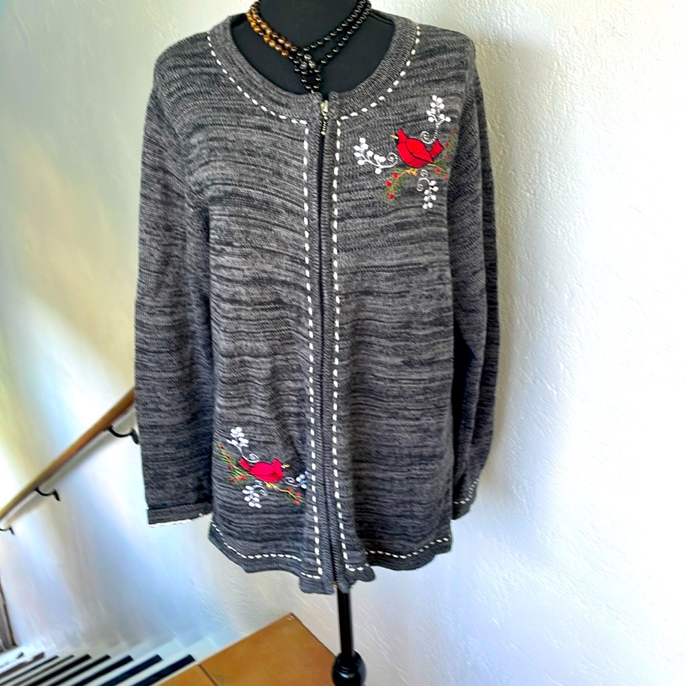 Blair NWOT Rami Cotton Embroidered Woman’s Zipper Sweater. Size M.‎